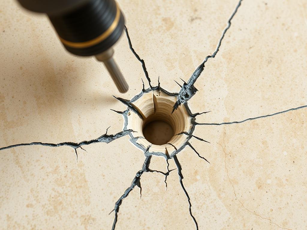 Gebrochene Fliese durch falsche Bohrtechnik
